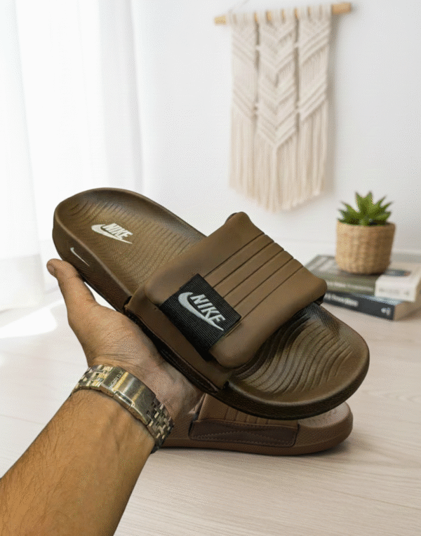 NIKE ADJUSTABLE SOFT SOLE SLIDS BROWN